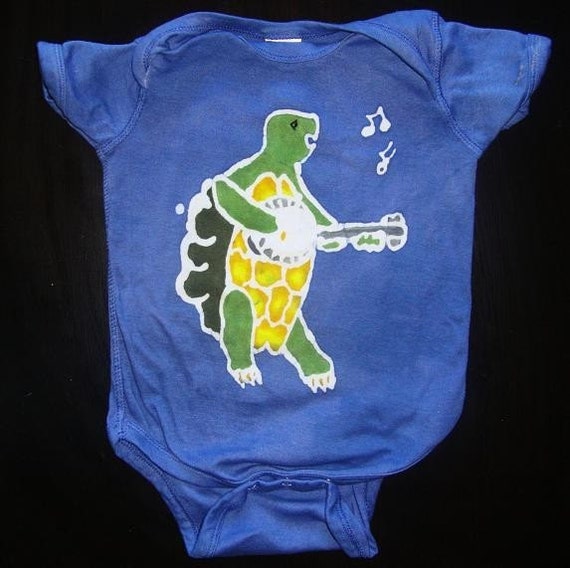 Girl or Boy Turtle Playing the Banjo Instrument by TreeTownBatiks