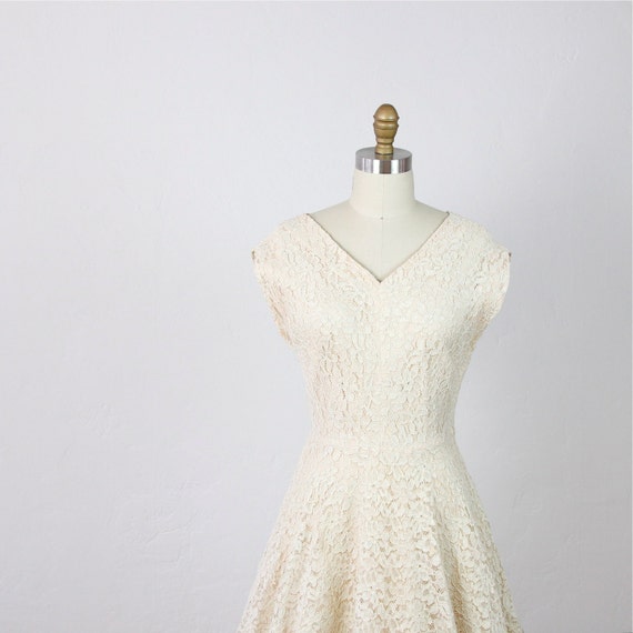 Champagne Lace Full Skirt Vintage Party Dress