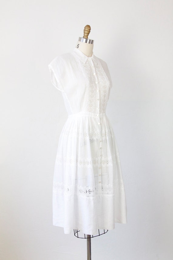 White Eyelet Dress Sheer Cotton Voile 1950s