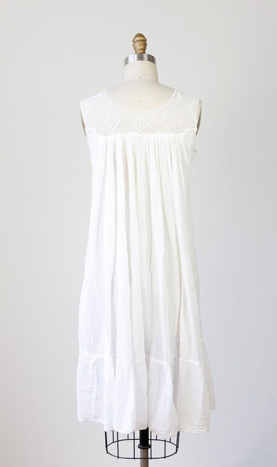 White Cotton Gauze Vintage Dress with Crochet