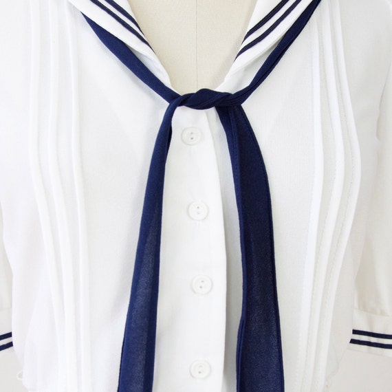 Sailor Dress White with Navy Blue Bow