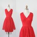 Red Lace Dress Cocktail Party Peplum Full Skirt 1960s