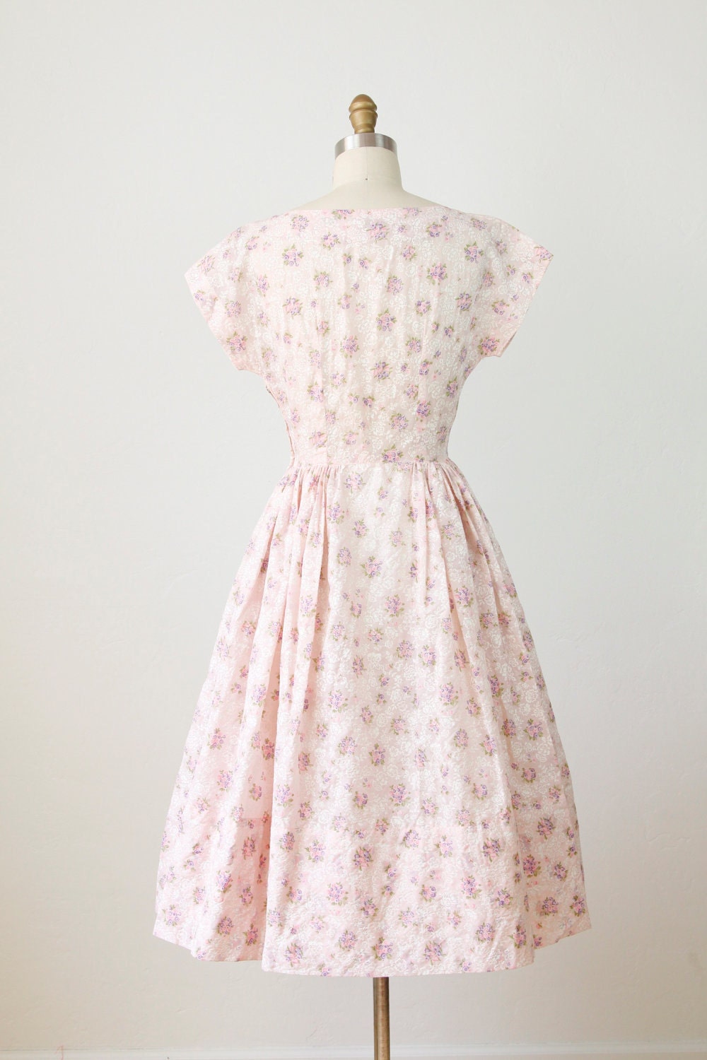 Full Skirt 1940s Dress Pink Floral Print