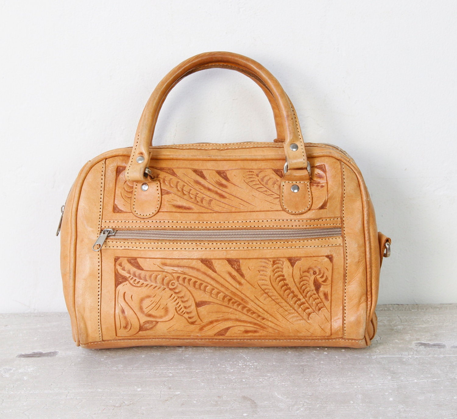 Tooled Leather Satchel Doctor Bag Vintage