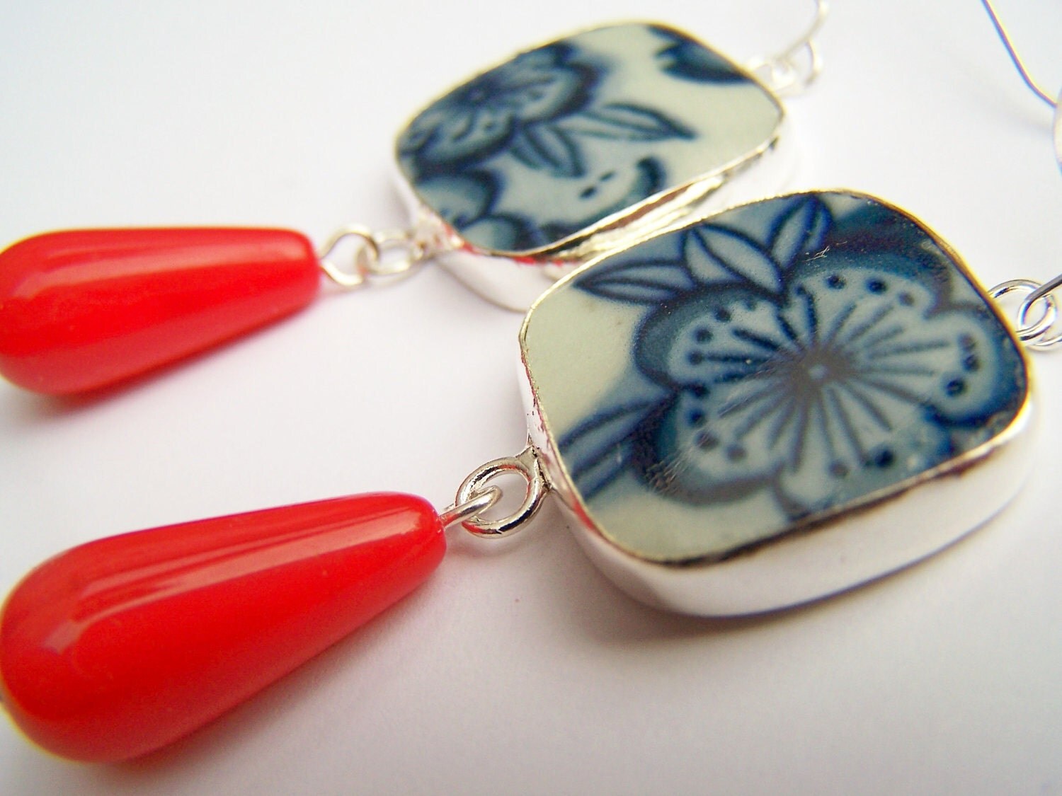 Pottery Shard Earrings Florie Blue & White Recycled China