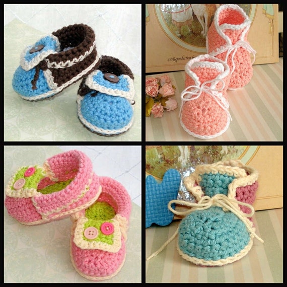 2 Patterns crochet High Tops and Moccasins baby by Genevive