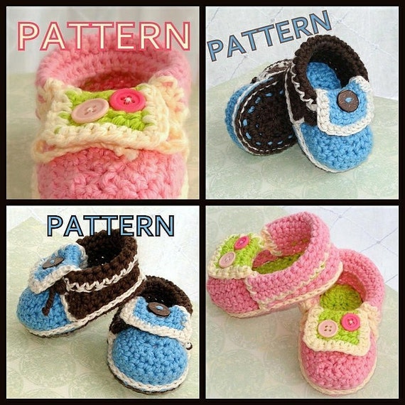 Crochet pattern baby booties moccasins by Genevive on Etsy