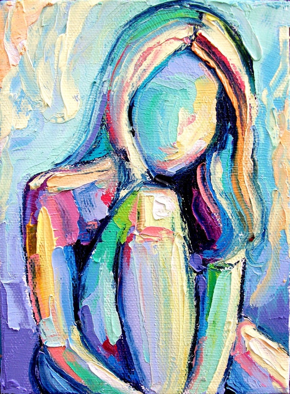 Painting for sale - textured woman figure painting bronze 