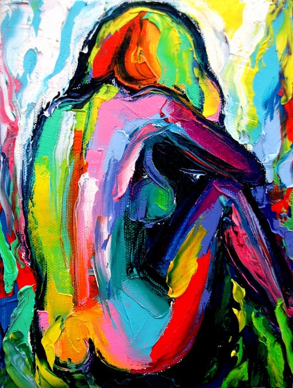 Abstract nude impasto oil painting by Aja
