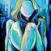 Original oil painting nude abstract impasto female figure by Aja " Blue " 24x30