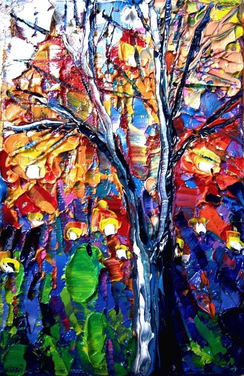 Story of the Tree XXIX 4x6 impasto tree landscape abstract