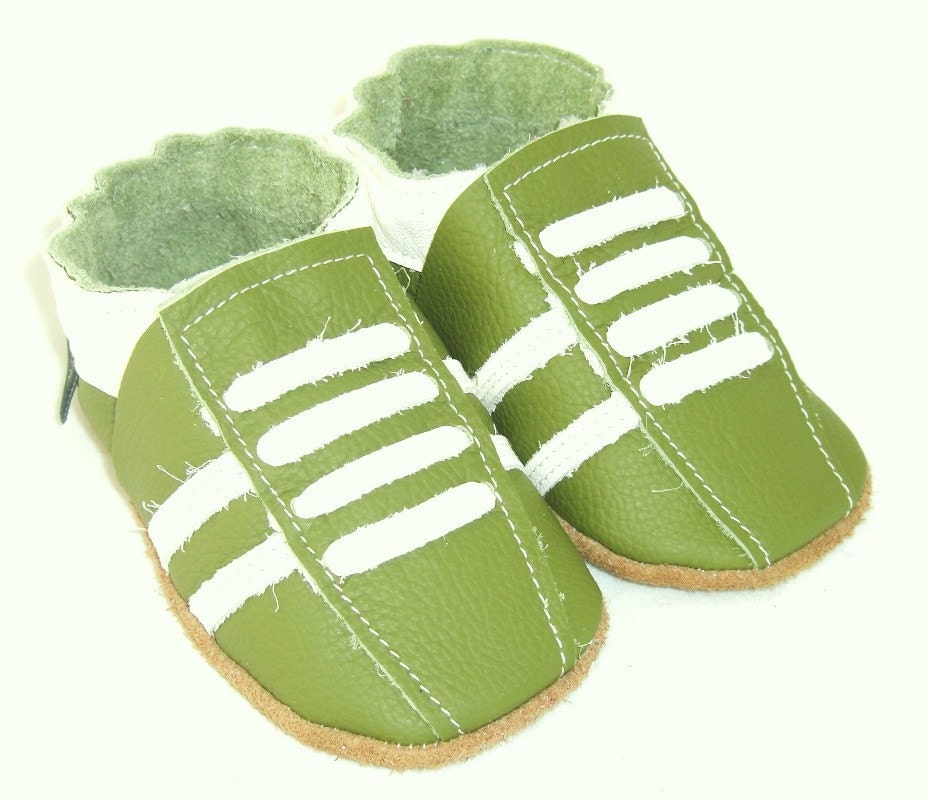 mini toes soft sole leather BABY crib shoes lime green by minitoes