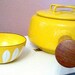 Kobenstyle Baby-- Dansk enamelware fondue pot in yellow sungold. Made in France IHQ