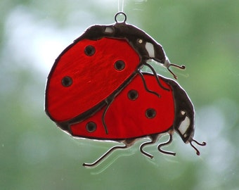 Valentine's Day Decor Two Opal Glass Ladybugs