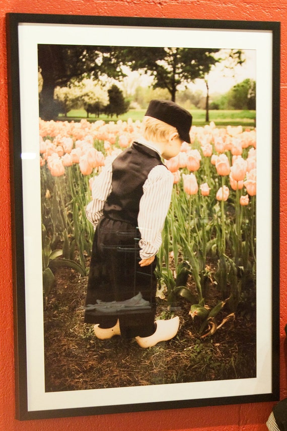 SALE Dutch Boy with Tulips Framed Print 24 x 36 In