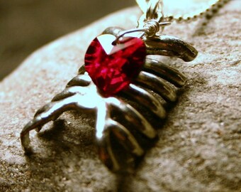 Rib Cage Necklace Zombie Inspired Anatomical Ribcage Red Black Heart Gothic Halloween Costume Goth THE ORIGINAL Gifts under 25 Autumn Fall