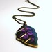 Hemlock ... Fuchsia Purple Blue Teal Metallic Gold and Black Hand Painted Brass Leaf ... Woodland Necklace