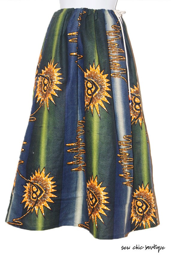 Items similar to LONG SKIRT Bohemian African Print Peasant Hippie Vintage Indie Blue ( One