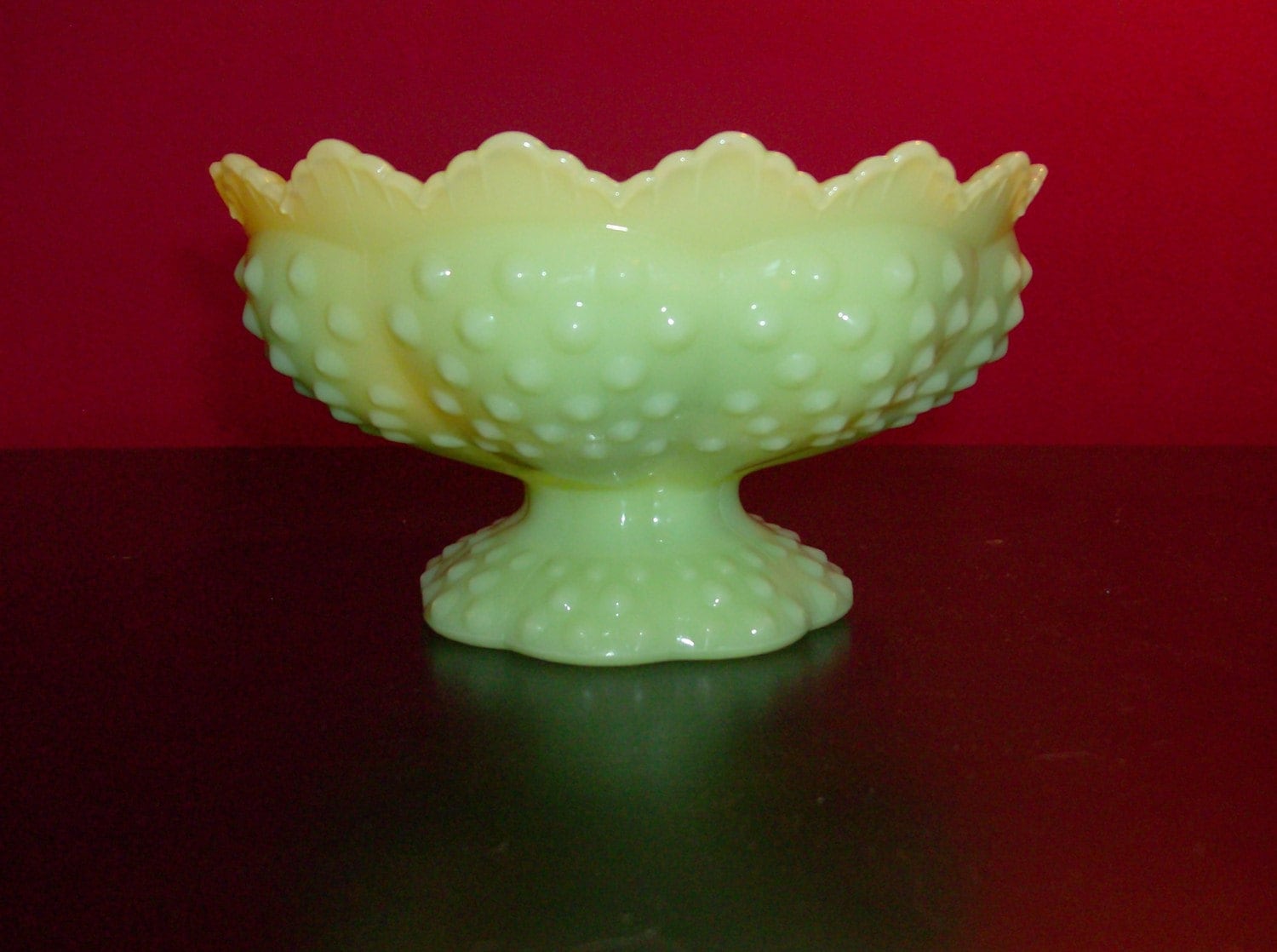 Fenton Green Hobnail Milk Glass 7111