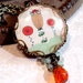 Flower Necklace - Picture Necklace - Shabby Chic Retro Art Necklace Whimsical Floral Peach Green Orange Glass Picture Pendant Charm Jewelry