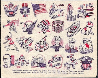 Tattoos Penny Store Tat Sheet 1940s Homefront WWII Era Uncle Sam Flag Eagle Plane Military Soldiers Tattoos Penny Store Tat Sheet 1940s Homefront WWII Era Uncle Sam Flag Eagle Plane Military Soldiers