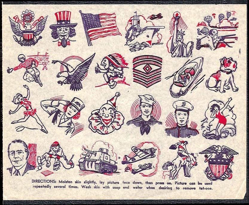 Tattoos Penny Store Tat Sheet 1940s Homefront WWII era Uncle