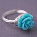 Small Blue Coral Rose Recycled Sterling Silver Ring
