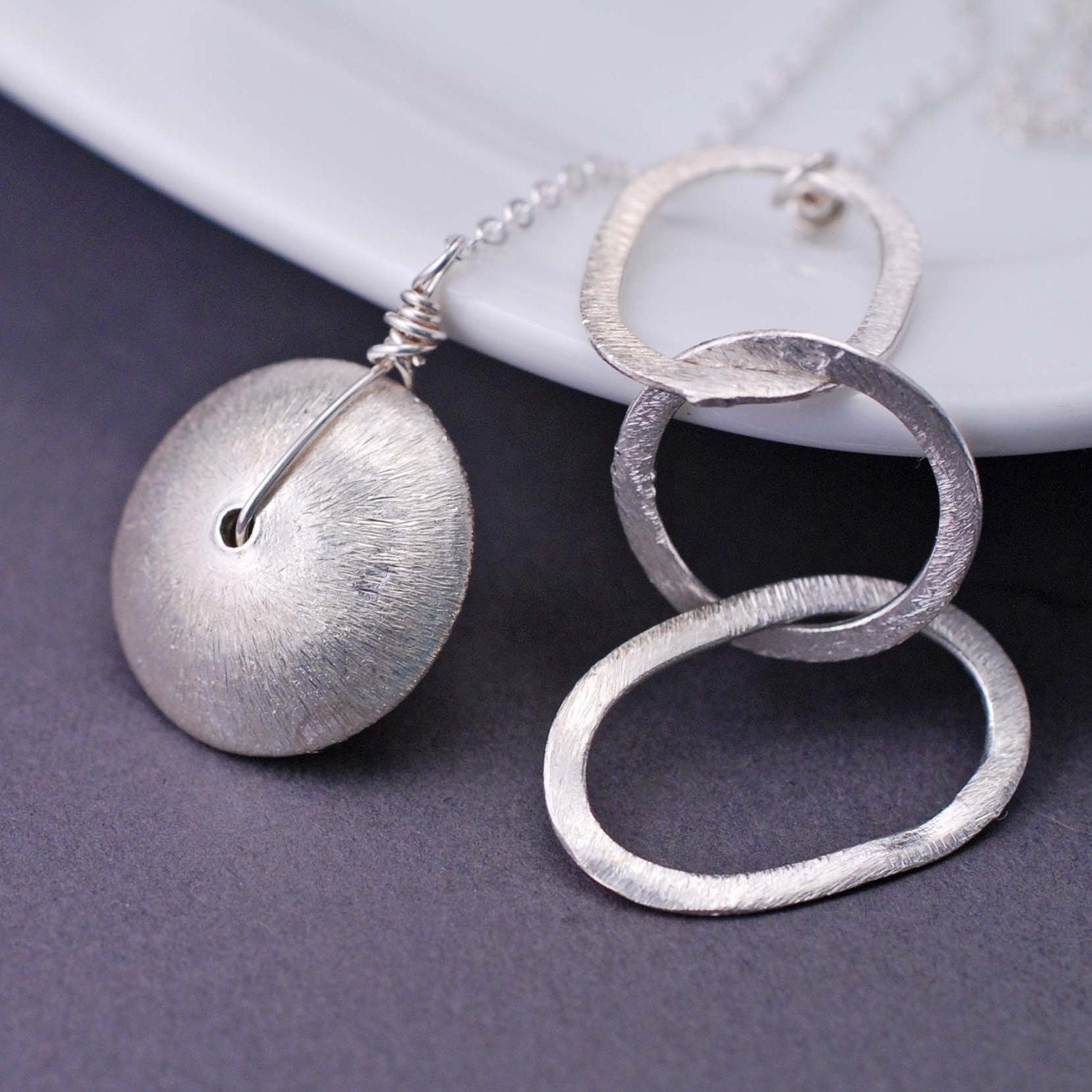 Silver Lariat Brushed Sterling Silver Necklace Circle Lariat