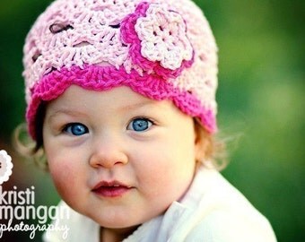 Crochet Toddler Hat, Pastel Pink Hat for Girls, Crochet Hat with Flower, Toddler Flower Hat, 1T to 2T