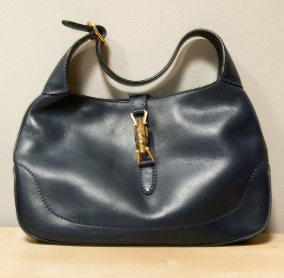 Vintage 60s or 70s Gucci Navy Leather Hobo by SecondHandAddiction
