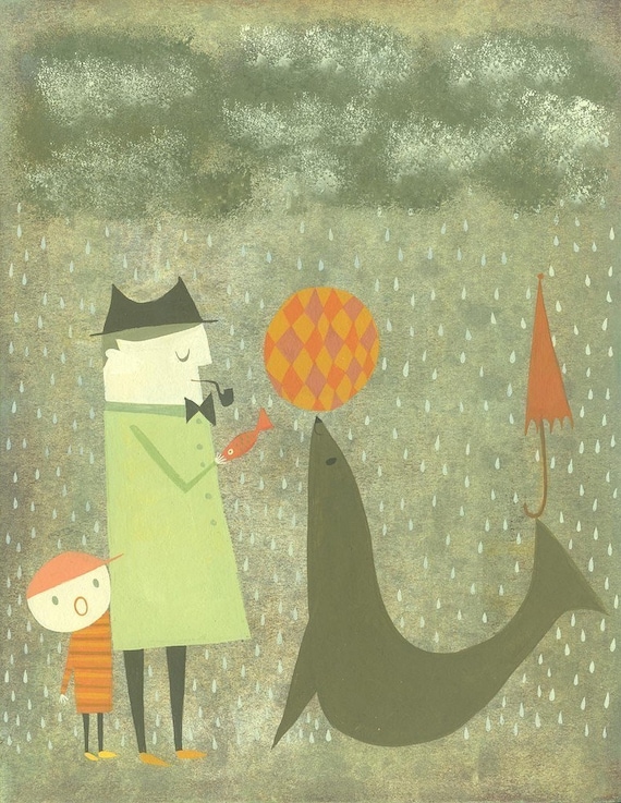 We found a fish for you, could we please have our umbrella back.  Limited edition 11x14 print by Matte Stephens.