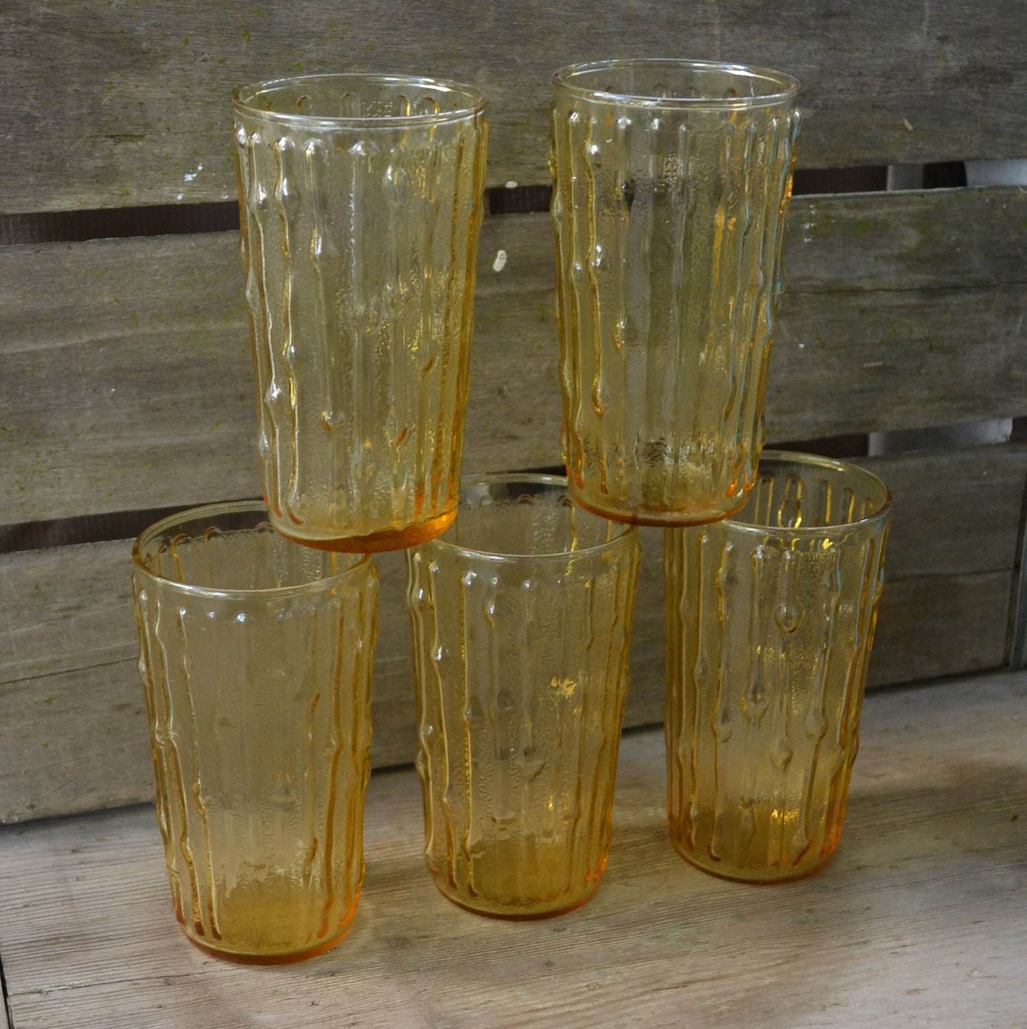 Set Of 5 Amber Drinking Glasses