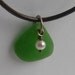 HEINEKEN GREEN Sea Glass Pearl Charm Necklace by Lake Erie Beach Glass LEbg