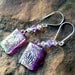 Dichroic Fused Glass Drop Earrings -Purple Flowers