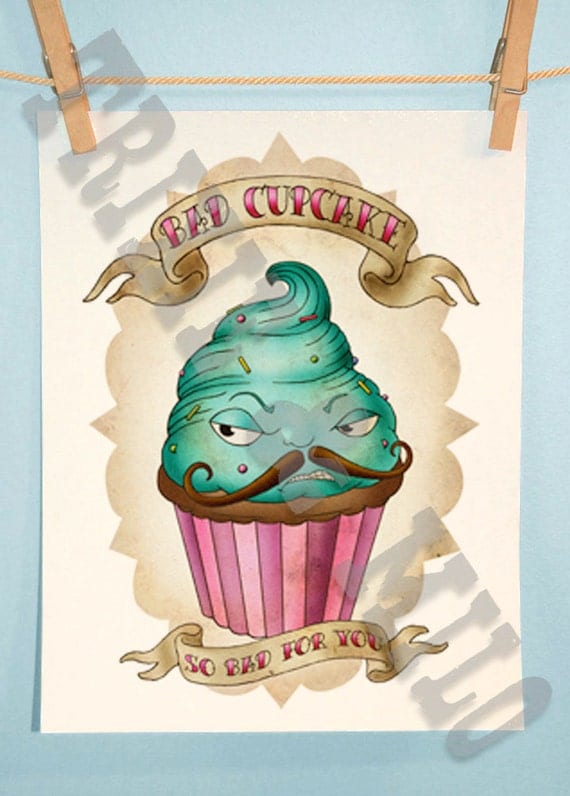 Bad Cupcake 5x7 print tattoo design flash art