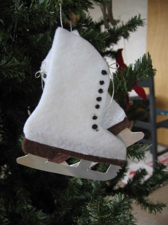 White felt Ice Skates Ornament