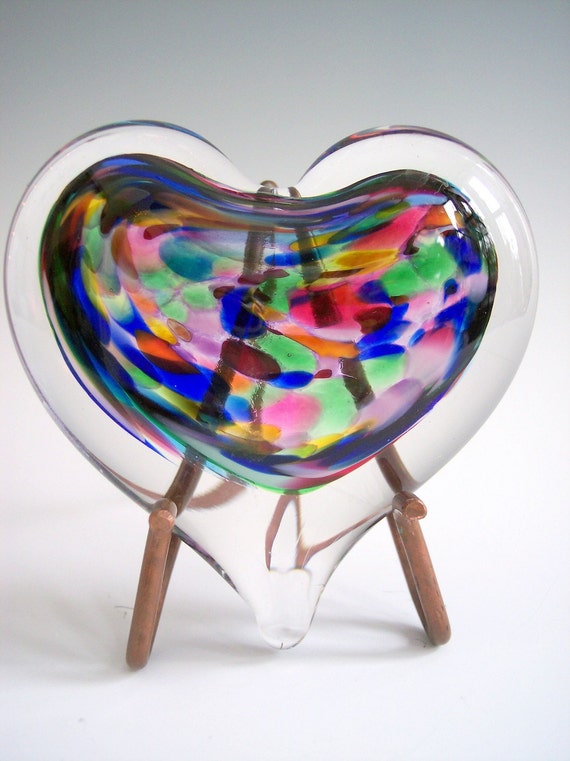 Large Hand Blown Art Glass Heart Paperweight By Rebecca Zhukov 3407