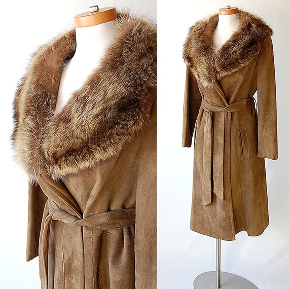 vintage Mocha Deer Skin Belted Wrap Coat with by shopgoodgrace