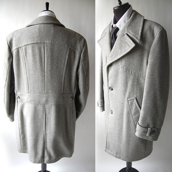 Vintage Mens Grey Wool Car Coat . 42