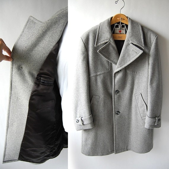 Vintage Mens Grey Wool Car Coat . 42