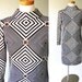1960s Dress . vintage Op Art Mod Dress . Funnel Neck . Graphic Geometric Print . Olive Brown . Black White xs s