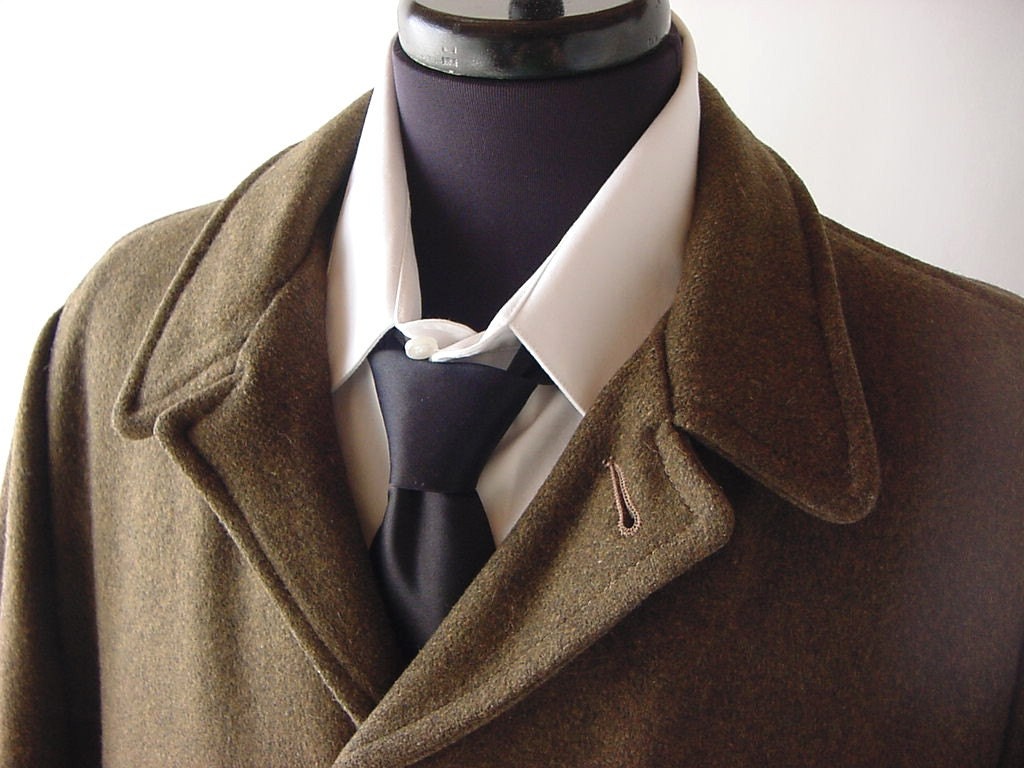 Vintage Mens Brown Wool Car Coat with Faux Fur Lining 42