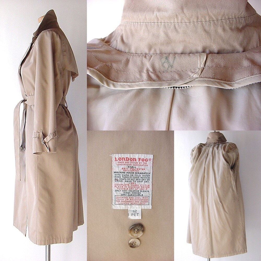 Khaki London Fog Trench Coat . Belt . D ring Buckles