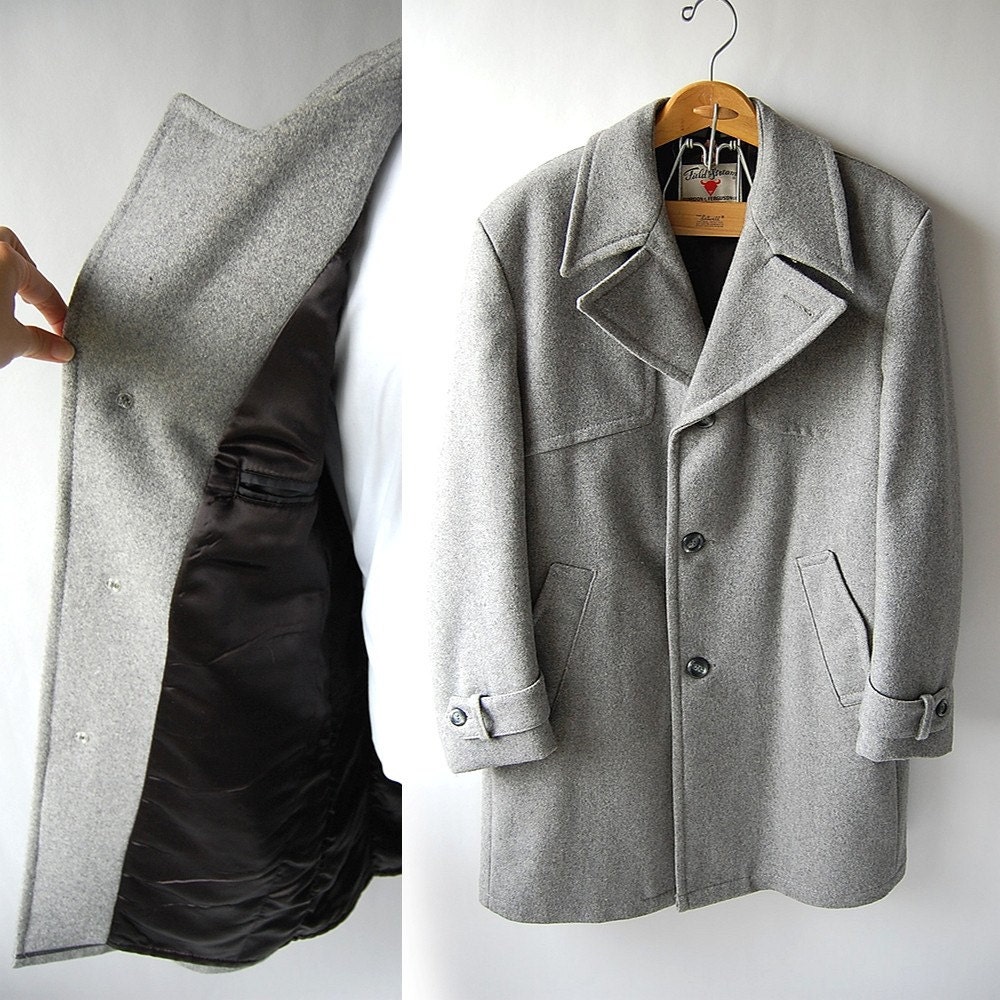 Vintage Mens Grey Wool Car Coat . 42