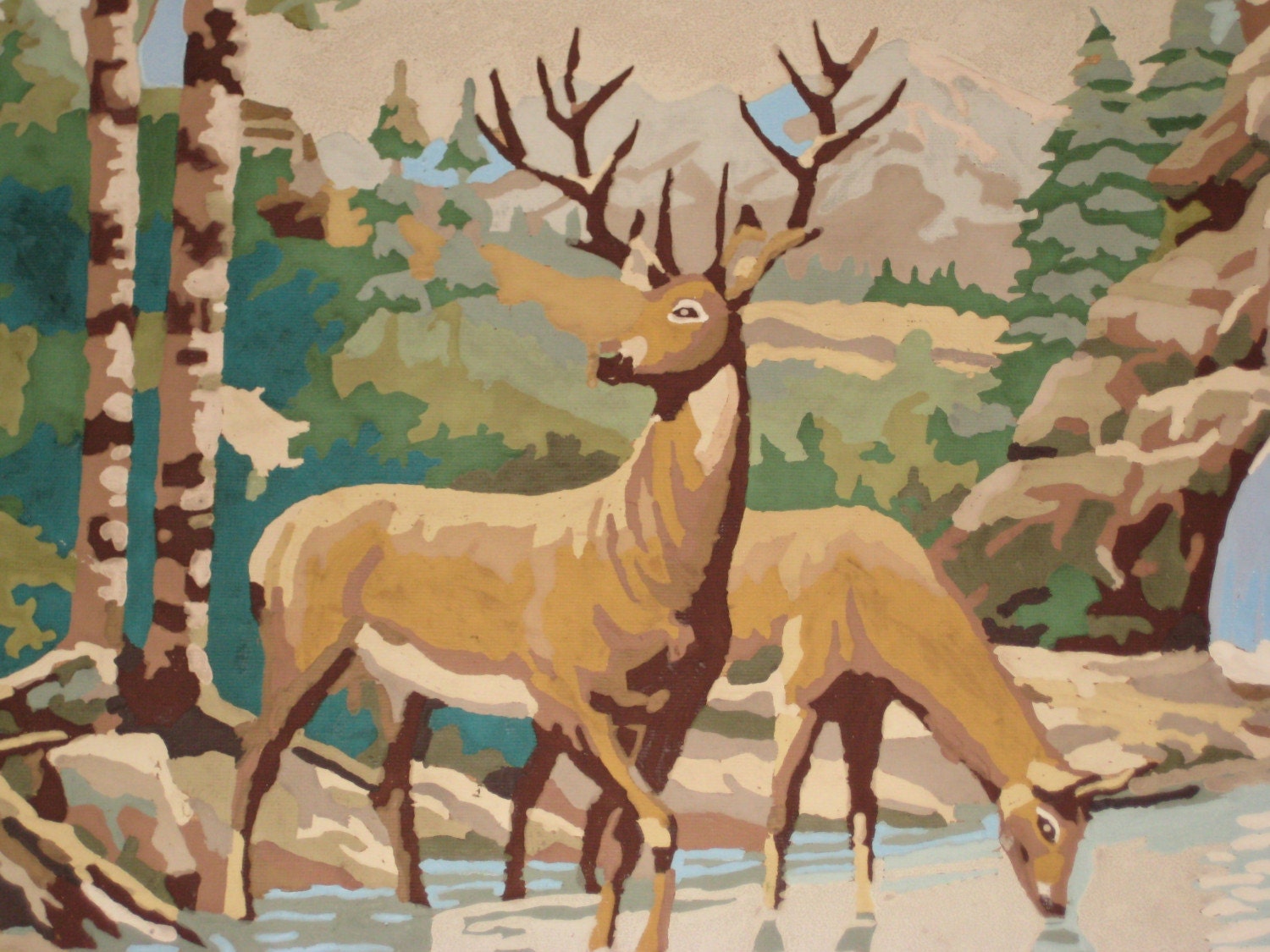vintage paint by number deer 16 x 20