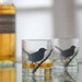 wren, bird glasses, charcoal, set of 4 old fashioned