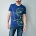 Medium - Fixie Bike - adult tshirt, lime green bicycle on indigo tri-blend