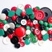 Big Lot of Various Vintage Green-Red-Black-White Plastic Buttons