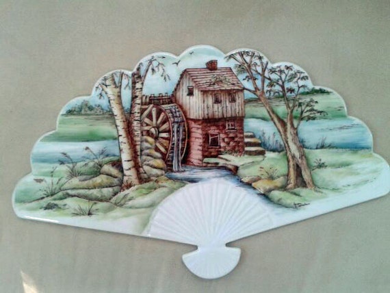 Hand painted Porcelain Country Scene Fan