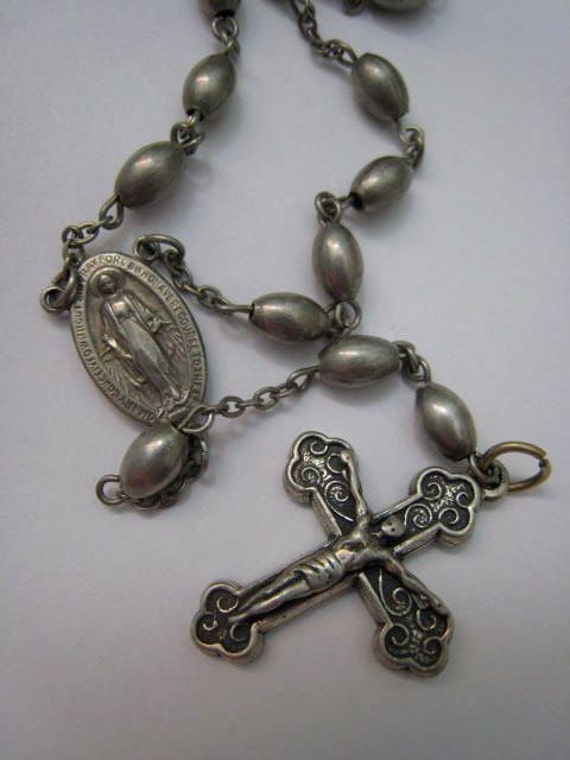 Vintage Solid Sterling Silver Rosary Beads With Crucifix